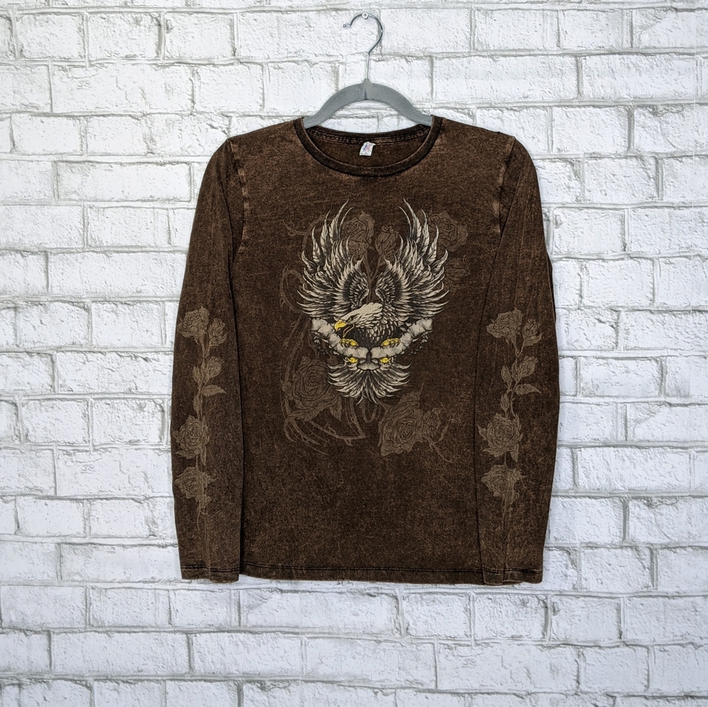 Eagle Roses Harley Look Acid Wash Long Sleeve